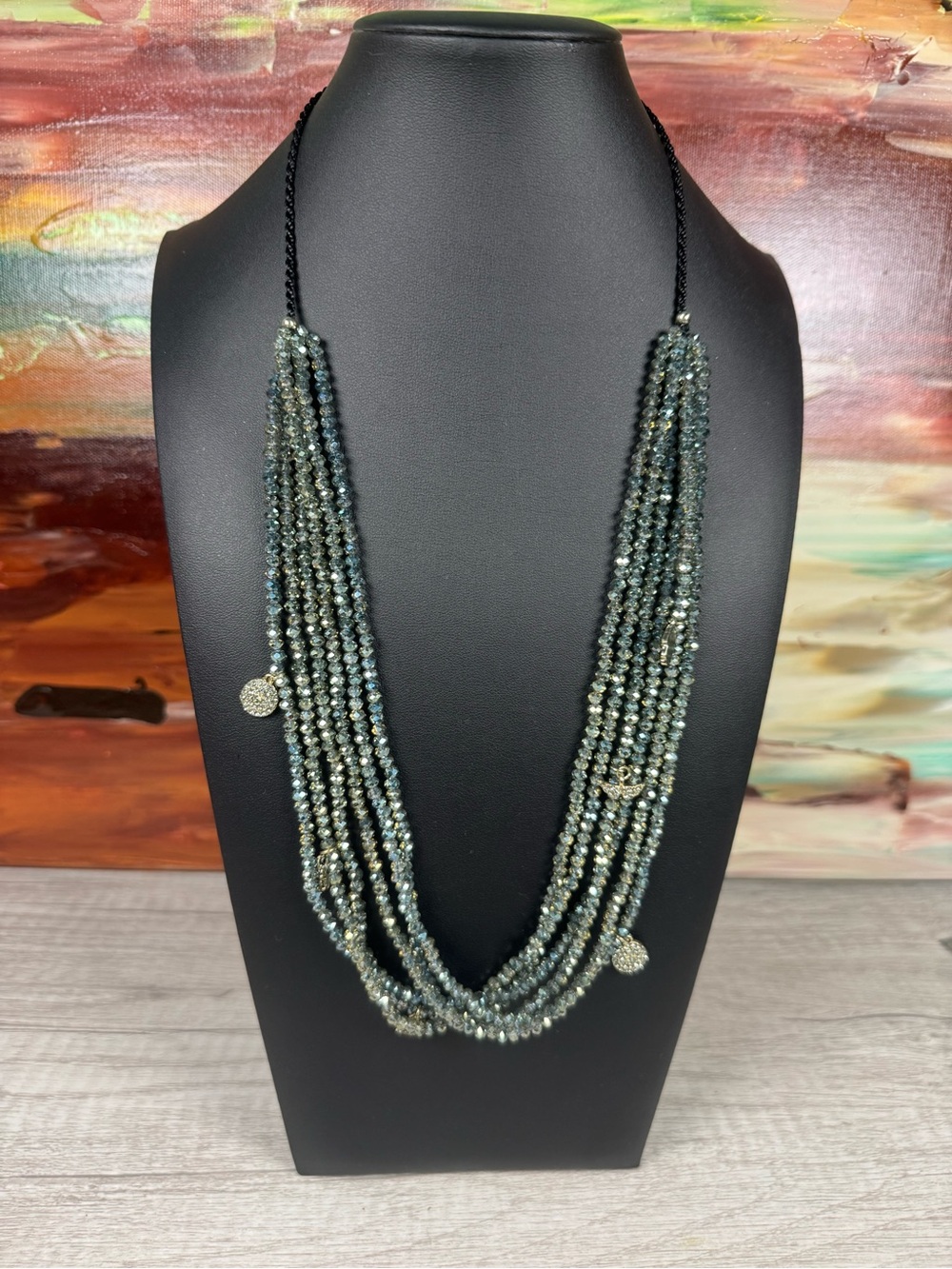 Multi-Strand Dark Green Beaded Necklace